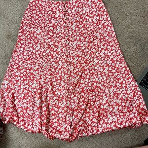 Silk button front midi skirt